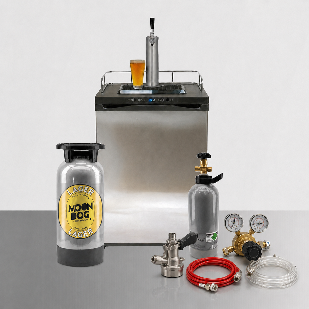 Single Tap Kegerator Home Bar Fridge Party Bundle with Draught Keg (starter pack)